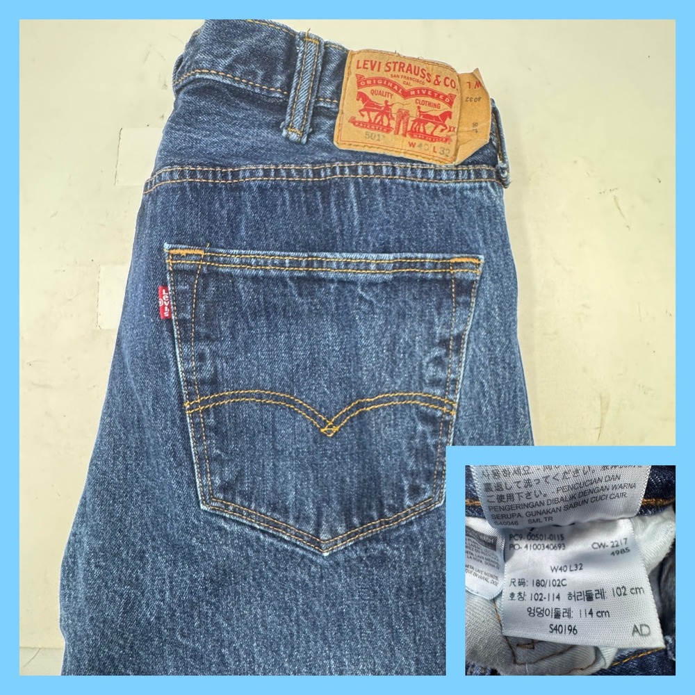 Levi Strauss 501 Jeans Mens W40 L32 Dark Wash Button Fly Denim Classic Fit